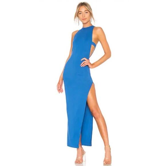 NBD Revolve Cobalt Blue Maxi Dress Cutout Slit Bodycon Gown Party Formal XS - Picture 1 of 6